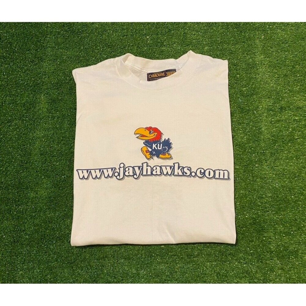 Vintage Kansas Jayhawks shirt extra large white mens basketball KU blue adult